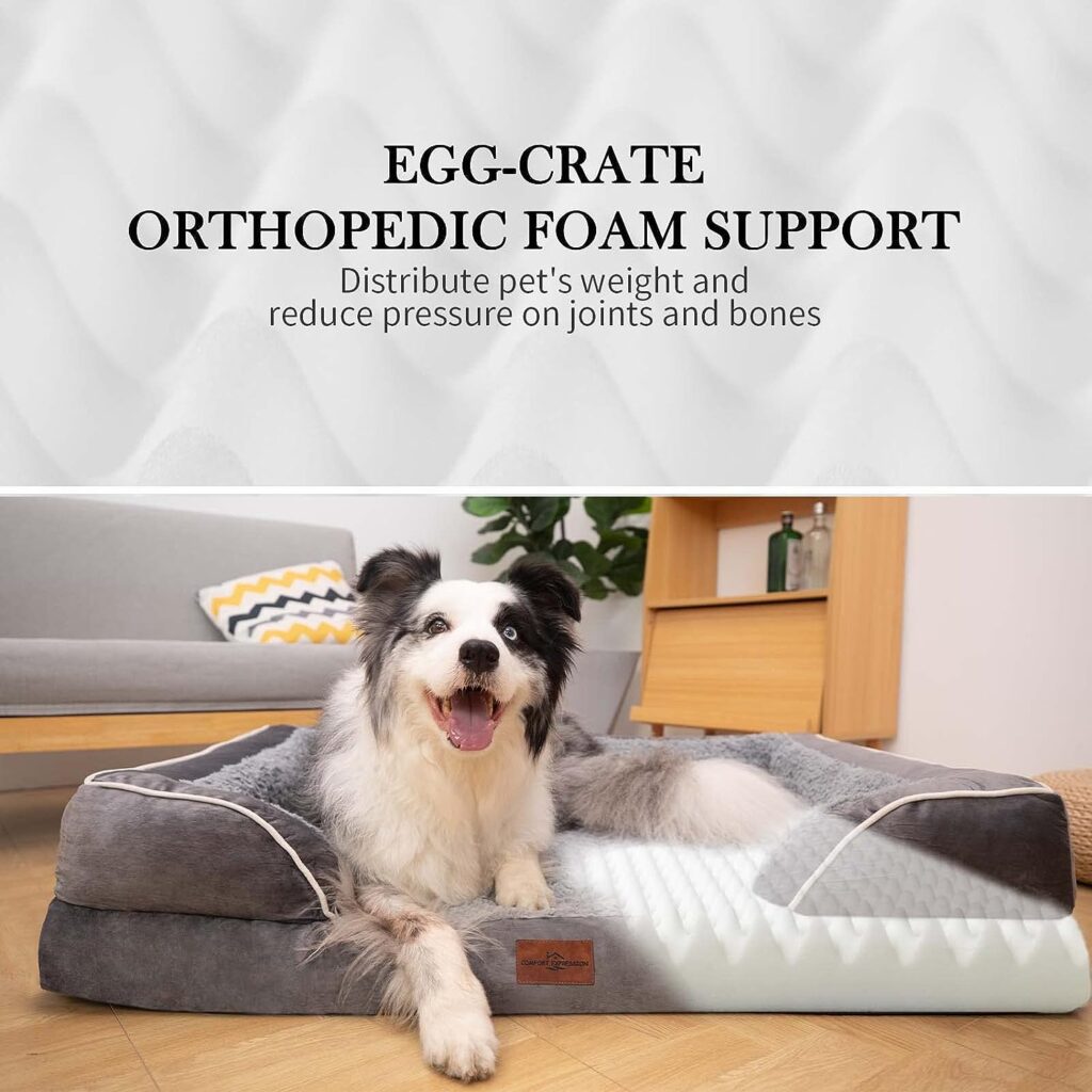 Comfort Expression Waterproof Orthopedic Dog Bed Foam Dog Beds for Extra Large Dogs Durable Dog Sofa The Pet Bed Washable Removable Cover with Zipper and Non-Slip Bottom Bolster XL Large Dog Beds