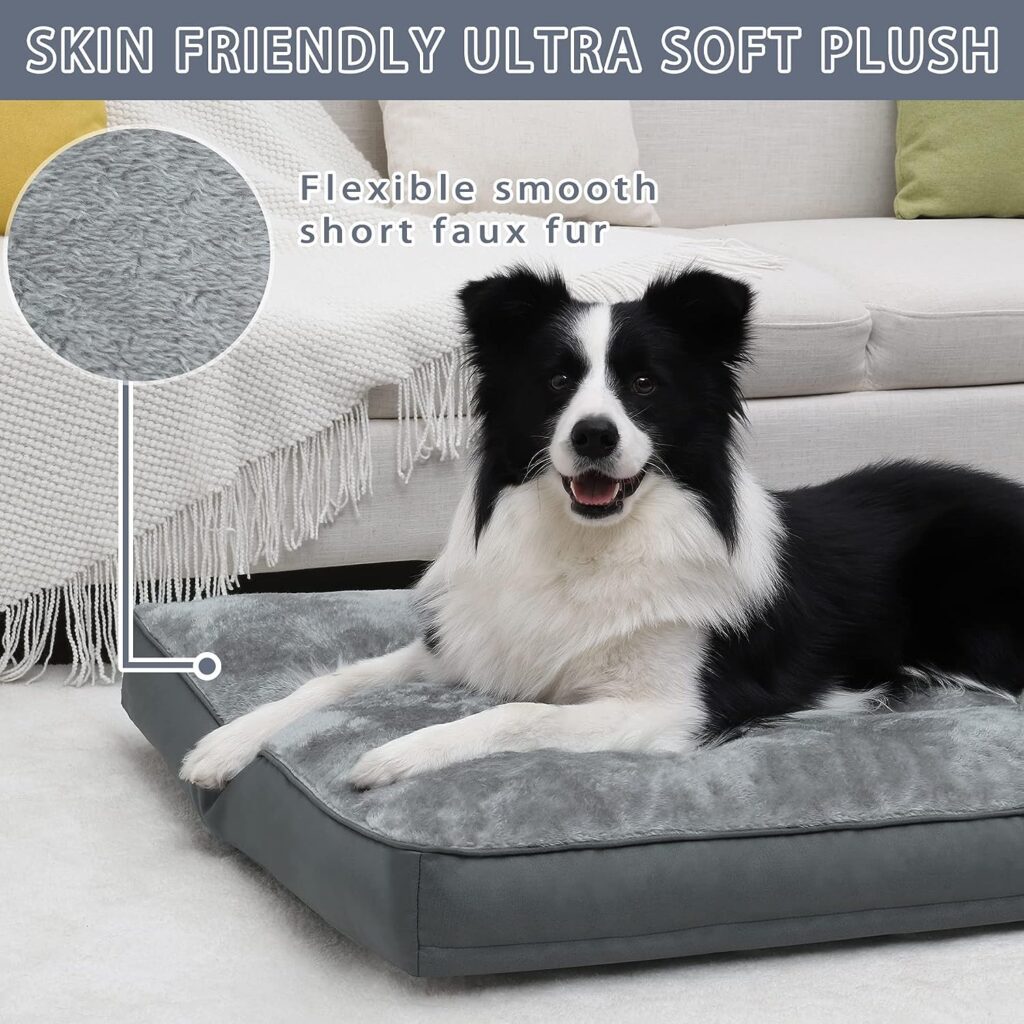 Dog Crate Bed Waterproof Deluxe Plush Dog Beds with Removable Washable Cover Anti-Slip Bottom Pet Sleeping Mattress for Large, Medium, Jumbo, Small Dogs, 35 x 22 inch, Gray