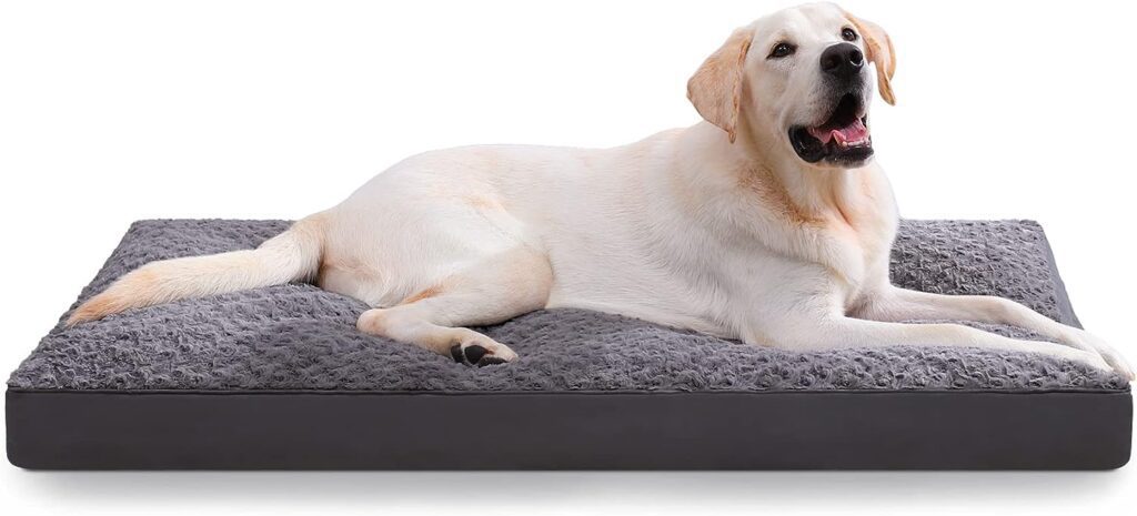 Dog Crate Bed Waterproof Dog Beds for Medium Dogs Rose Velvet Soft Fluffy Washable Dog Bed with Removable Cover  Anti-Slip Bottom, 35 x 22 Inch, Gray