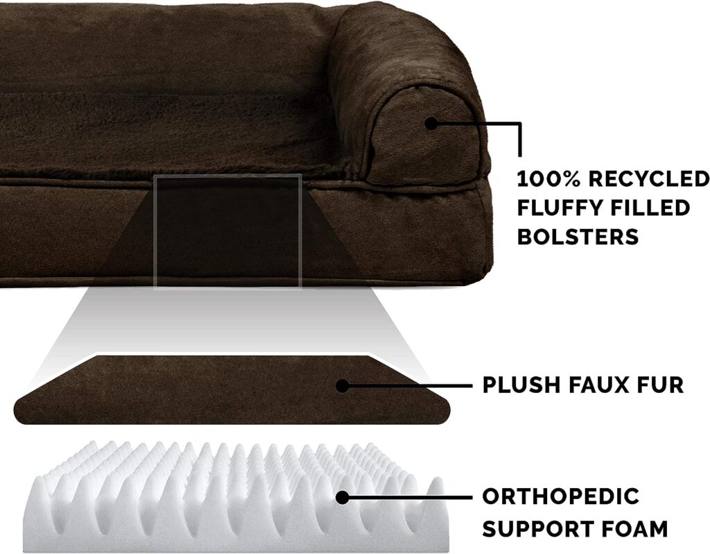 Furhaven Orthopedic Dog Bed for Large/Medium Dogs w/ Removable Bolsters  Washable Cover, For Dogs Up to 55 lbs - Plush  Suede Sofa - Espresso, Large