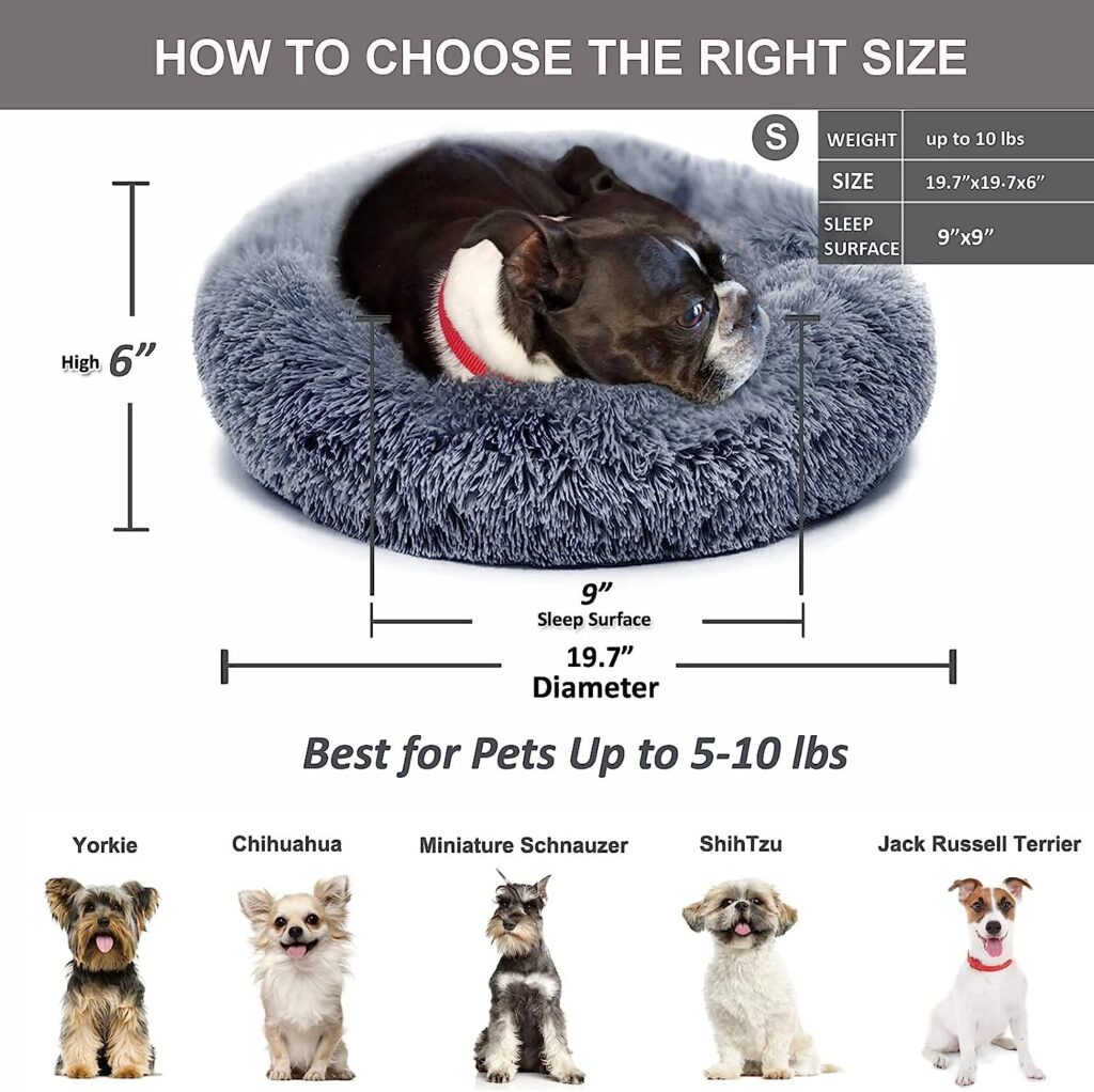 Small Calming Dogs Bed for Small Dogs Anti-Anxiety Machine Washable Fluffy Luxury Anti-Slip Waterproof Mute Base Warming Cozy Soft Pet Puppy Round Bed