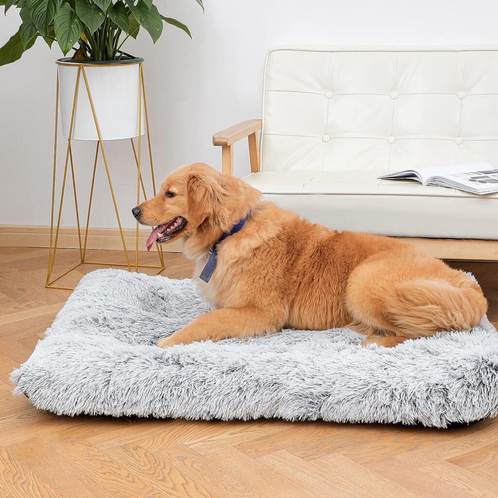 sycoodeal Dog Bed,Crate Pet Bed Kennel Pad,Soft Plush Washable,Comfortable Dog Bed,Suitable for 100lb Dogs (Grey)