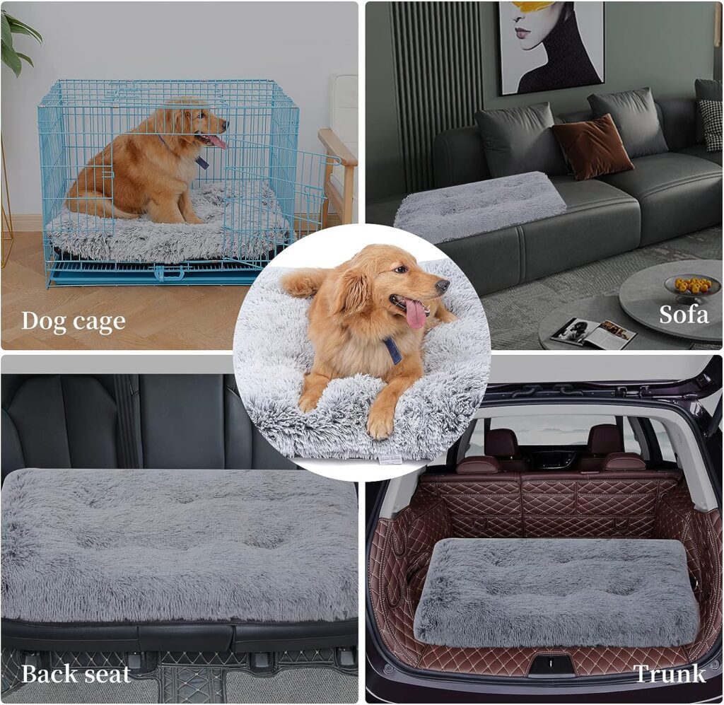 Sycoodeal Dog Bed,Crate Pet Bed Kennel Pad,Soft Plush Washable,Comfortable Dog Bed,Suitable for Medium  Large Dogs (Grey)