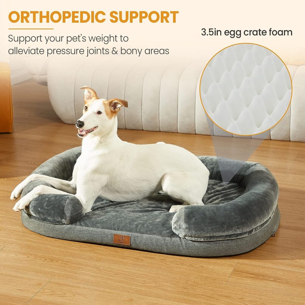 Yiruka Dog Beds for Large Dogs, Washable Dog Bed with Removable Cover, Orthopedic Dog Bed with Egg-Crate Foam, Waterproof Dog Bed Nonskid Bottom, Pet Bed Large Dog Bed
